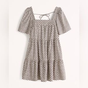 Abercrombie Angel Sleeve Trapeze Mini Dress / Size XL Tall / Brown & White check